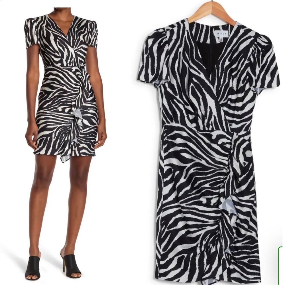NWT Milly Esme Zebra Print Faux Wrap Dress